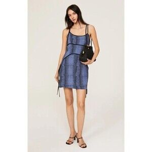 Saunders Mini Corset Dress Blue python print crepe Sundress summer luxe slip 8